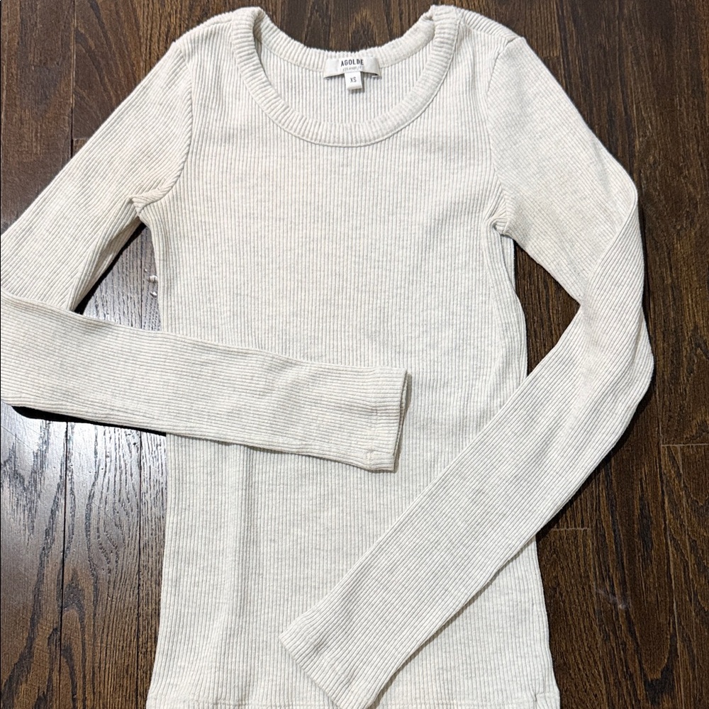 Agolde Cream Ribbed Long Sleeve Top